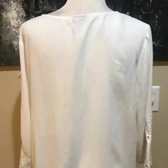 J.Jill Linen Blend Floral Eyelet 3/4 Sleeve Tunic Top with Side Slits-Size L - Picture 6 of 16